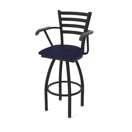 Holland Bar Stool Co Jackie with Arms 25 in. Swivel Counter Stool with Black Wrinkle Finish and Canter Twilight Seat 415